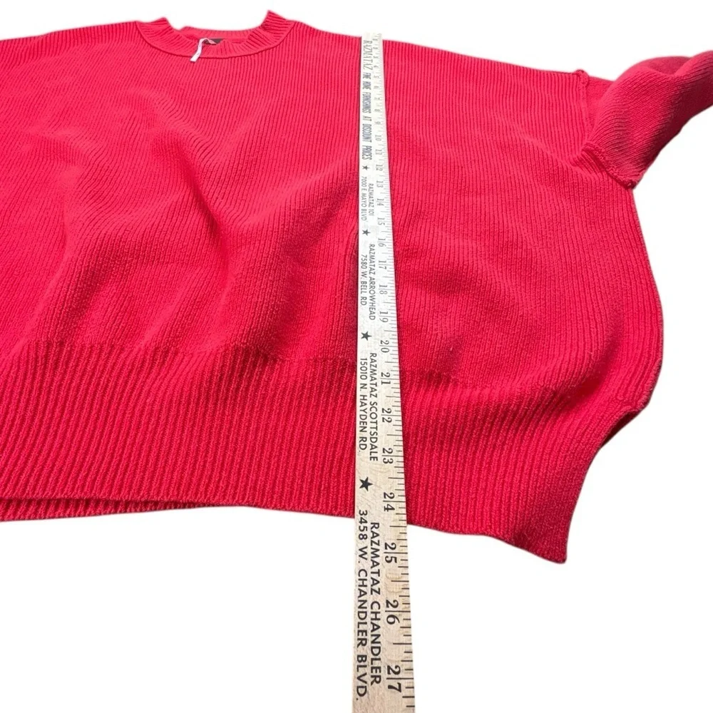 Free People M Very Oversized Red Ribbed Knit Sweater Dole man Sleeve